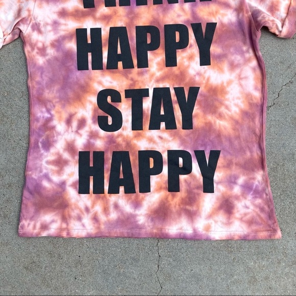 CUSTOM Color Tie Dye Think Happy Graphic Tee S Jrs - Picture 9 of 13